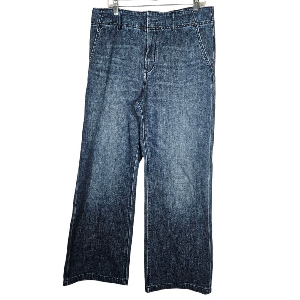 Pilcro Jeans Women 35x30 Blue Wide Leg High Rise Medium Wash Zip Boho Grunge Y2K